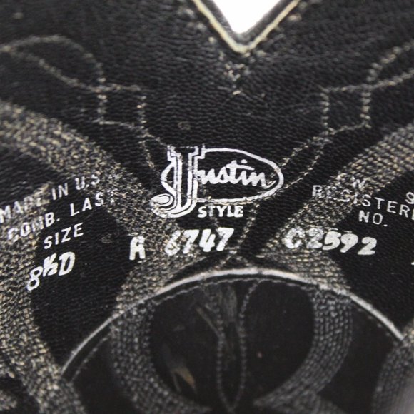 Justin Mens Black Leather with Embroidery Boot - Picture 6 of 7